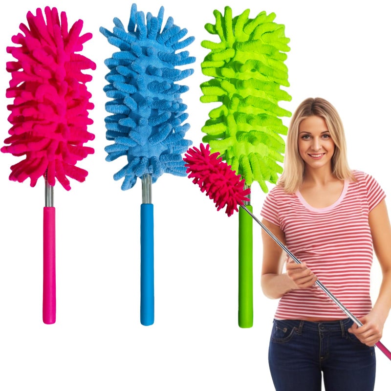 M-Jump 3 Pack Retractable Long-Reach Washable Duster for Cleaning, Microfiber Hand Duster Brush with Telescoping Pole for Cleaning Car, Window, Furniture, Office - Image 1